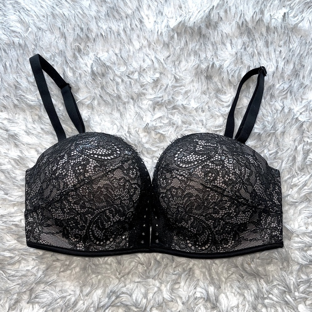 Victorias Secret Black Lace Bra Bombshell Multi-way, 32D, Barely Used